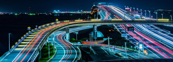 Road network lit up at night