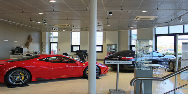 LED Track COB Lights fitted in a car showroom